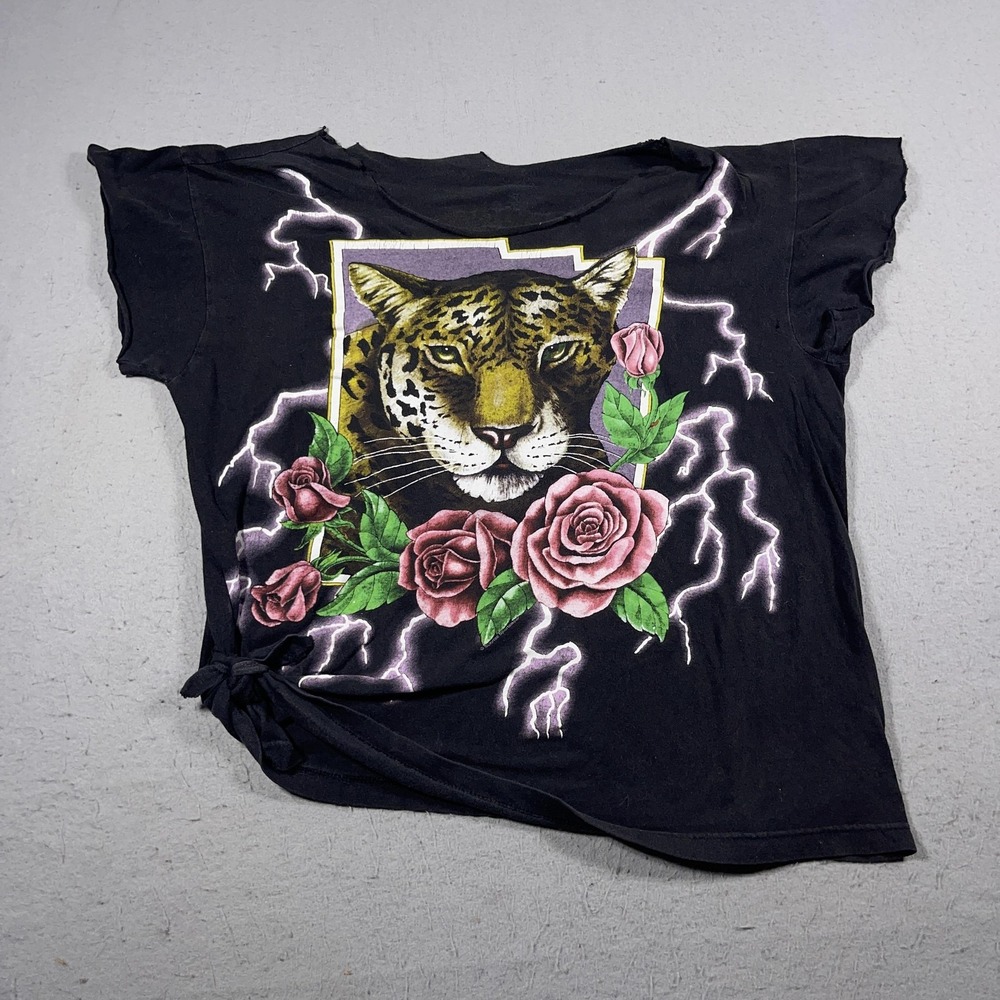 Vintage American Thunder Shirt Womens Medium Leopard Rose Lightning 90s‎ Tee